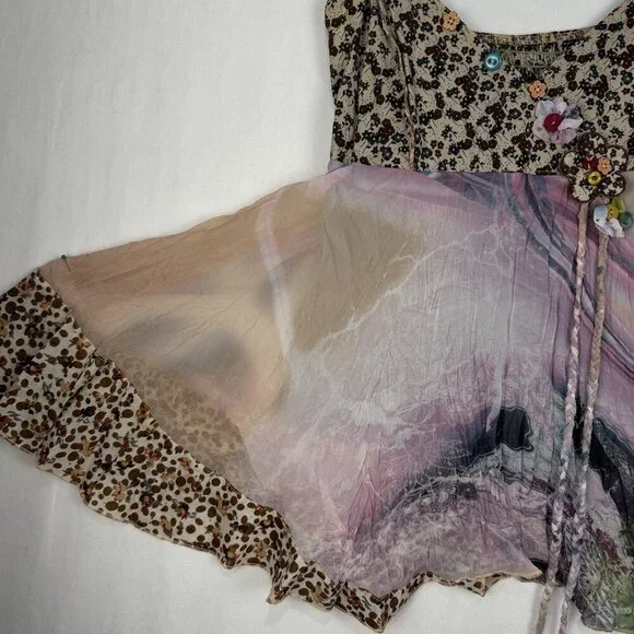 Vintage Y2K Festival Boho Fairy Babydoll Mixed Media Top Adjustable Straps Large - Picture 5 of 11